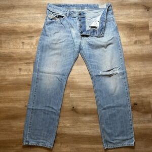 Diesel Waykee Jeans Men 34x30 Light Wash‎ Straight Leg Distressed Denim 0839C
